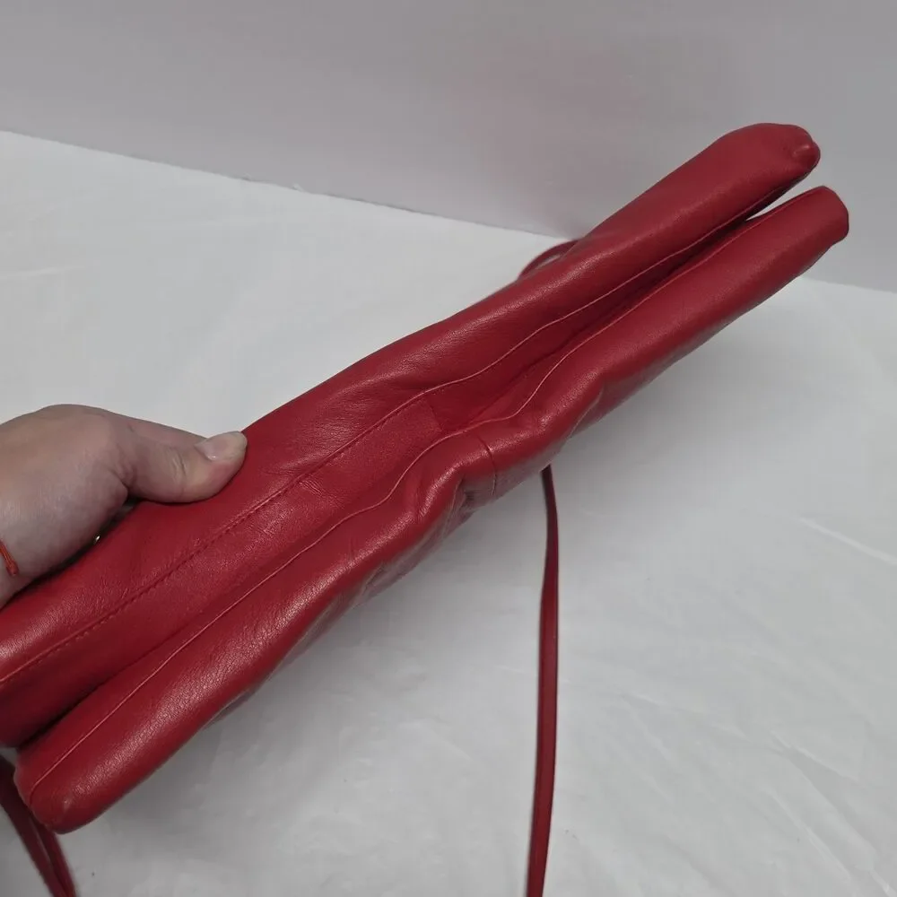 Vintage 70s TOLEDANO Red Soft Genuine Leather Large Clutch Or Crossbody